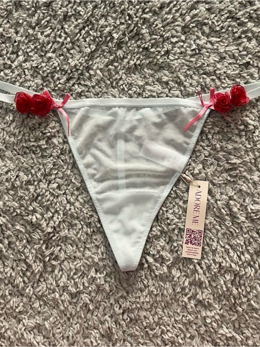 Adore Me Baby Blue Sheer Thong with Red Rose Appliqués